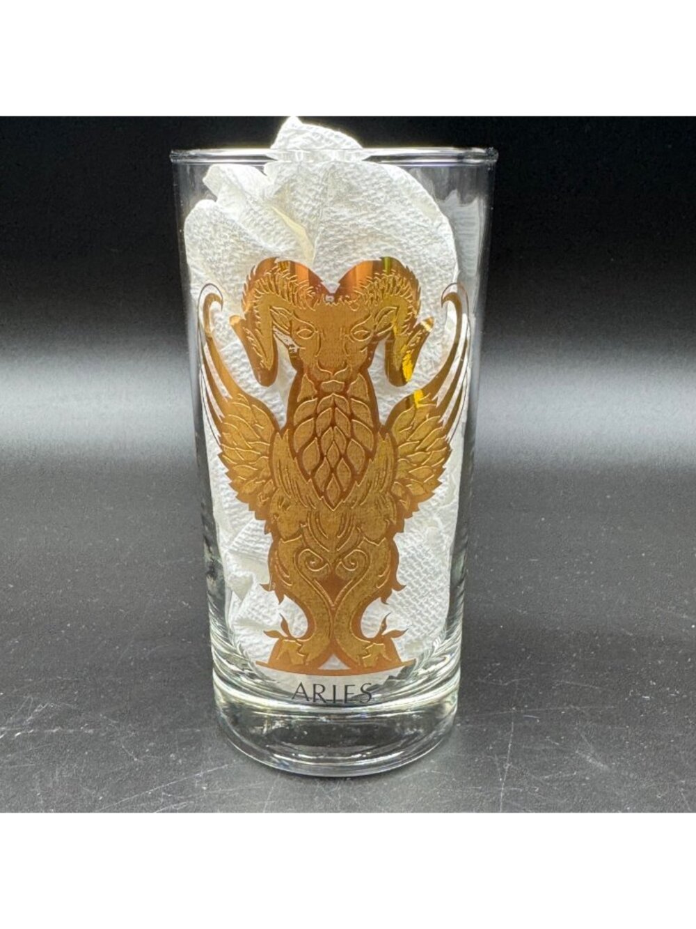 Vintage 1970s Anchor Hocking Aries Zodiac Gold Highball Glass 5.5"